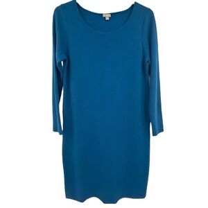 J. Jill Dark Teal Blue Scoop Neck Stretch Knit Sweater Dress Long Sleeve SZ L